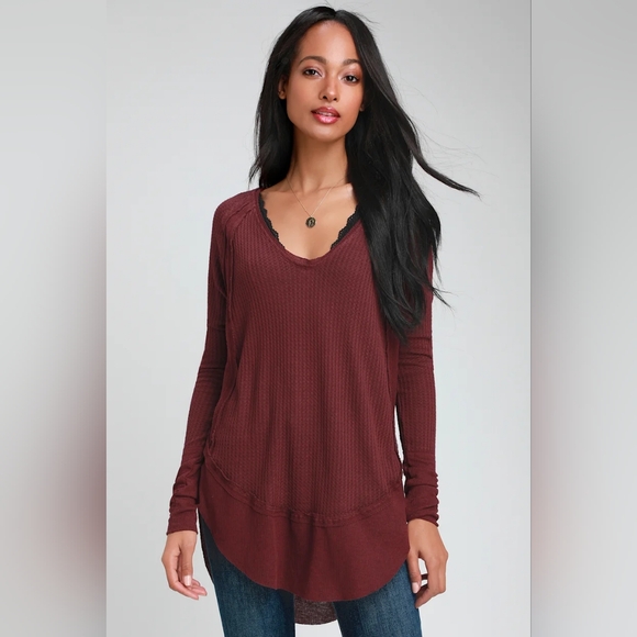 Free People Catalina Plum Purple Long Sleeve Thermal Top - Picture 1 of 9